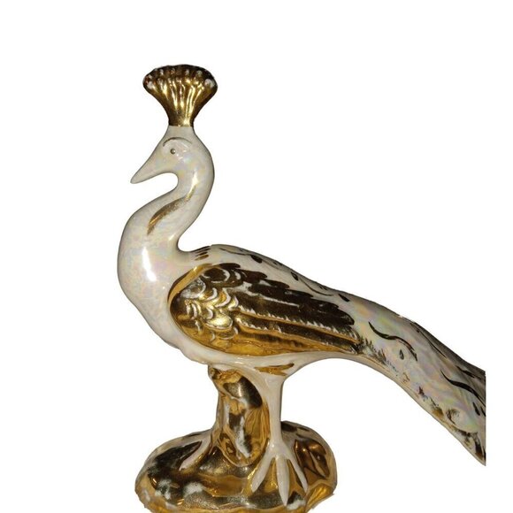 Vintage Bel-Air Pottery USA Lusterware with Gold Gifting Set of 3 Peacocks - Picture 9 of 16